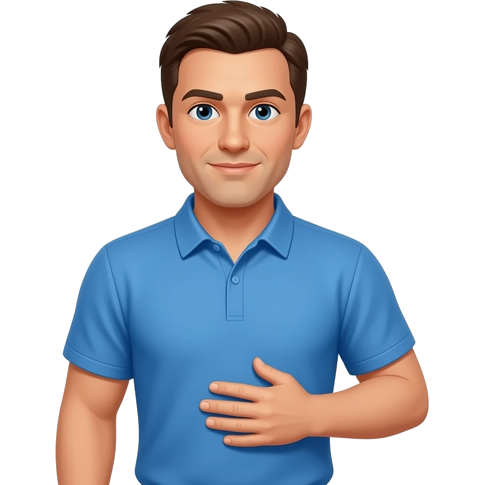 coach in a blue shirt grabs crotch area with one hand emoji