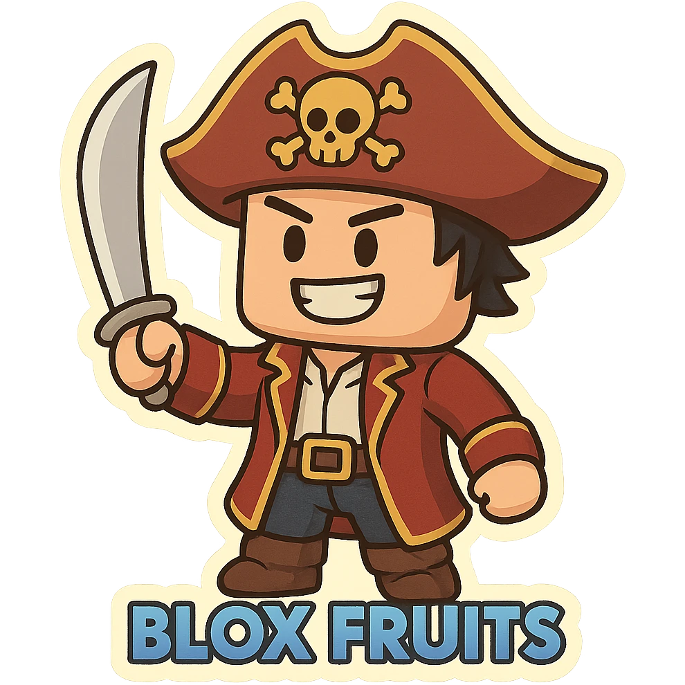 Roblox Blox Fruit character in pirate outfit, chibi sticker style emoji