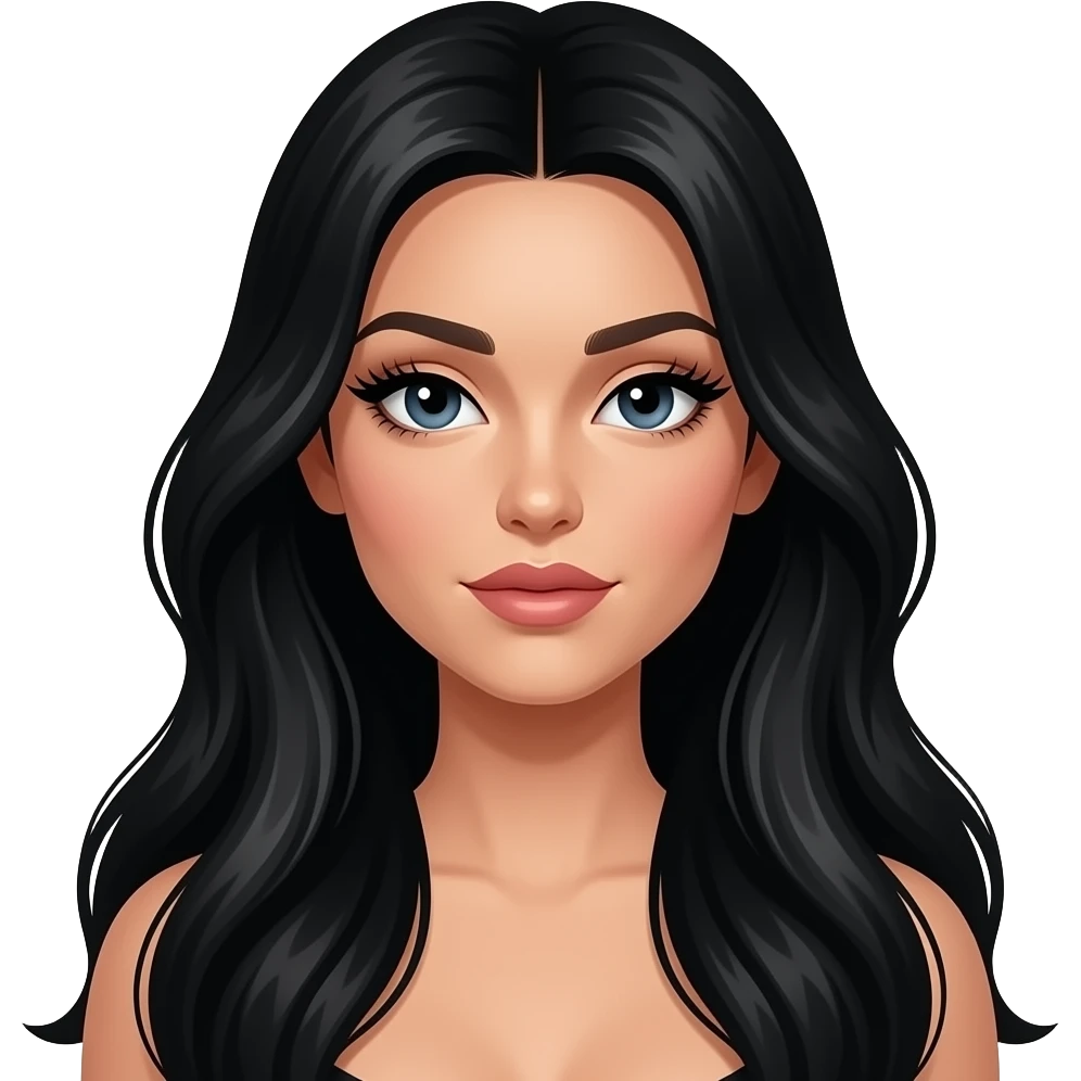 black long hair and dramatic long eyelash extensions emoji