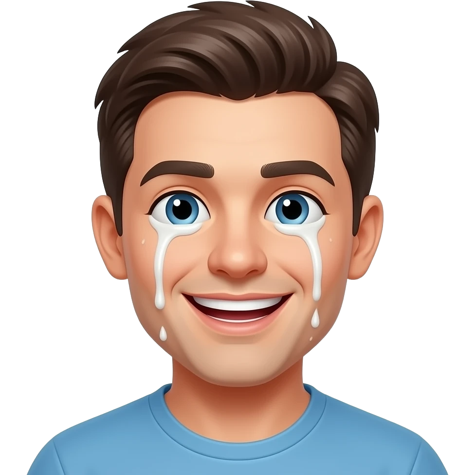 Emoji de um rosto sorridente e eufórico babando, com leite escorrendo pelo rosto. emoji