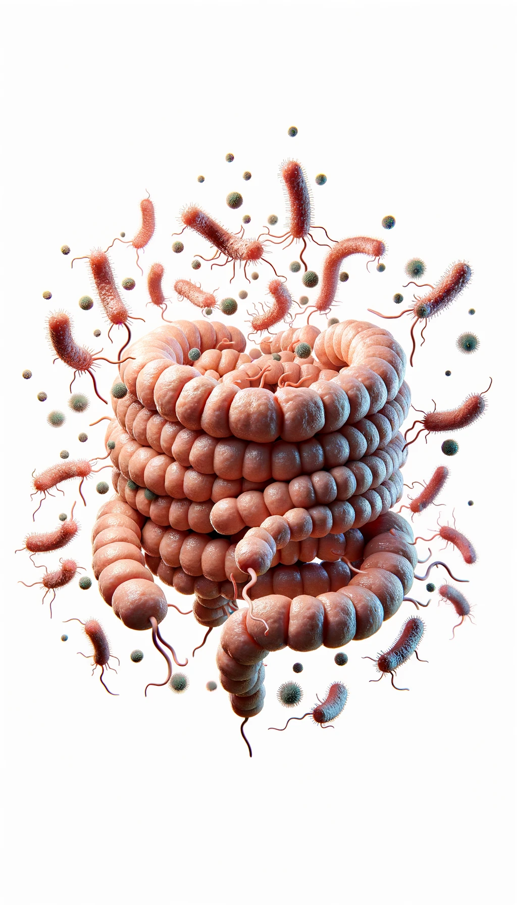 batteri intestinali anatomici fluttuano in aria, iperrealistico 4k, isolato su sfondo bianco emoji