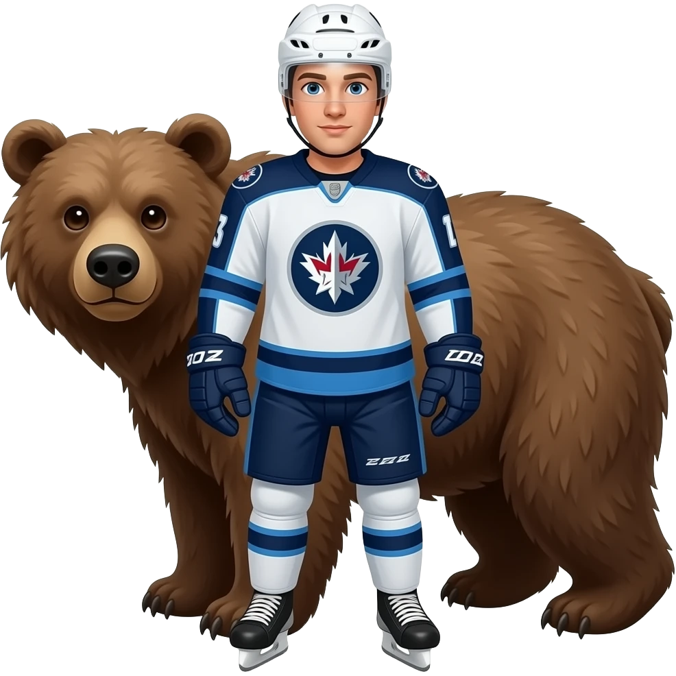 Winnipeg jets player standing on a bear emoji
