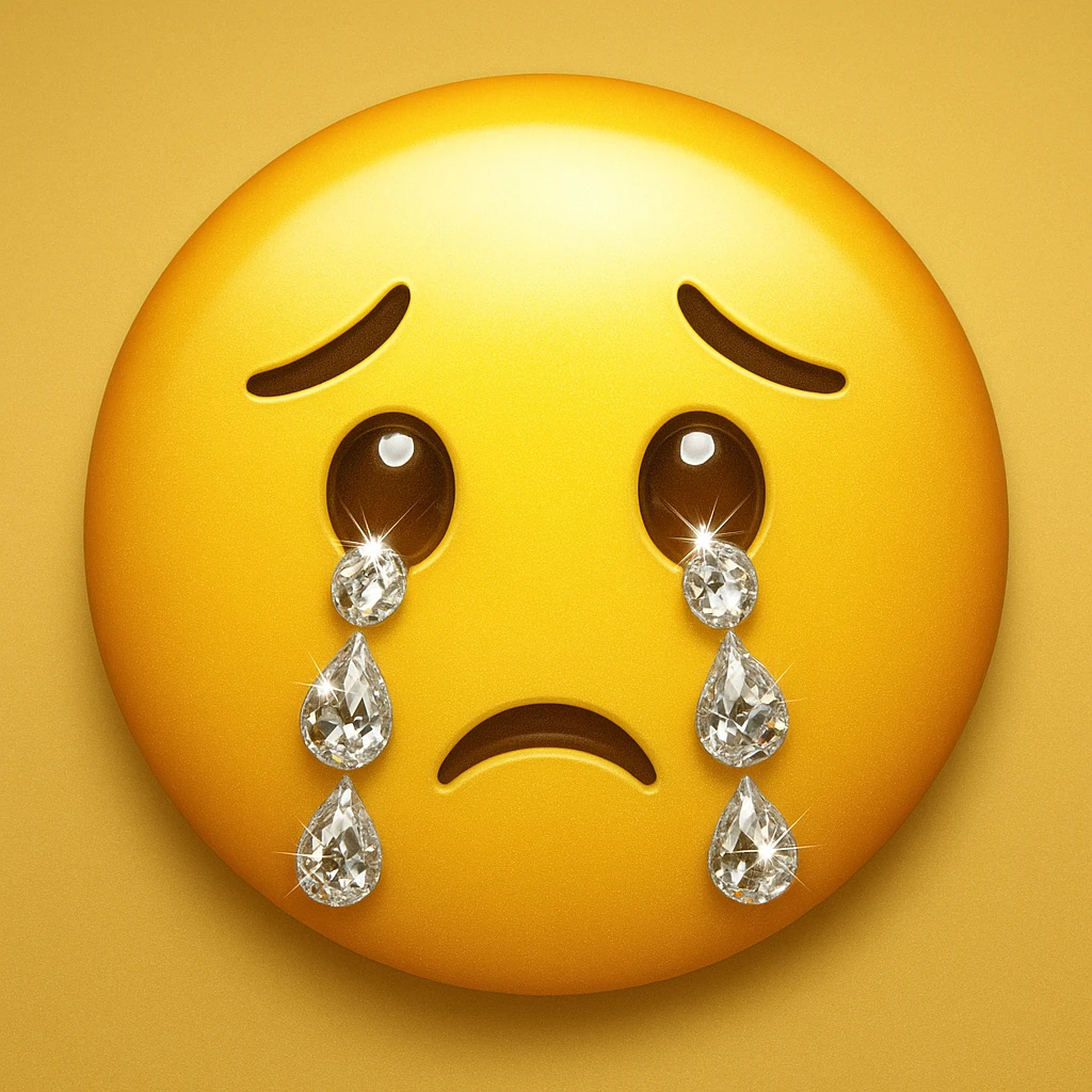 yellow face emoji with rhinestone tears emoji