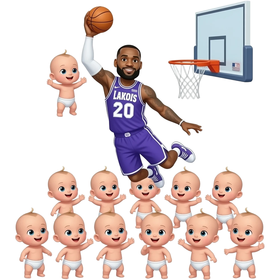 lebron james dunking on 10 babys emoji