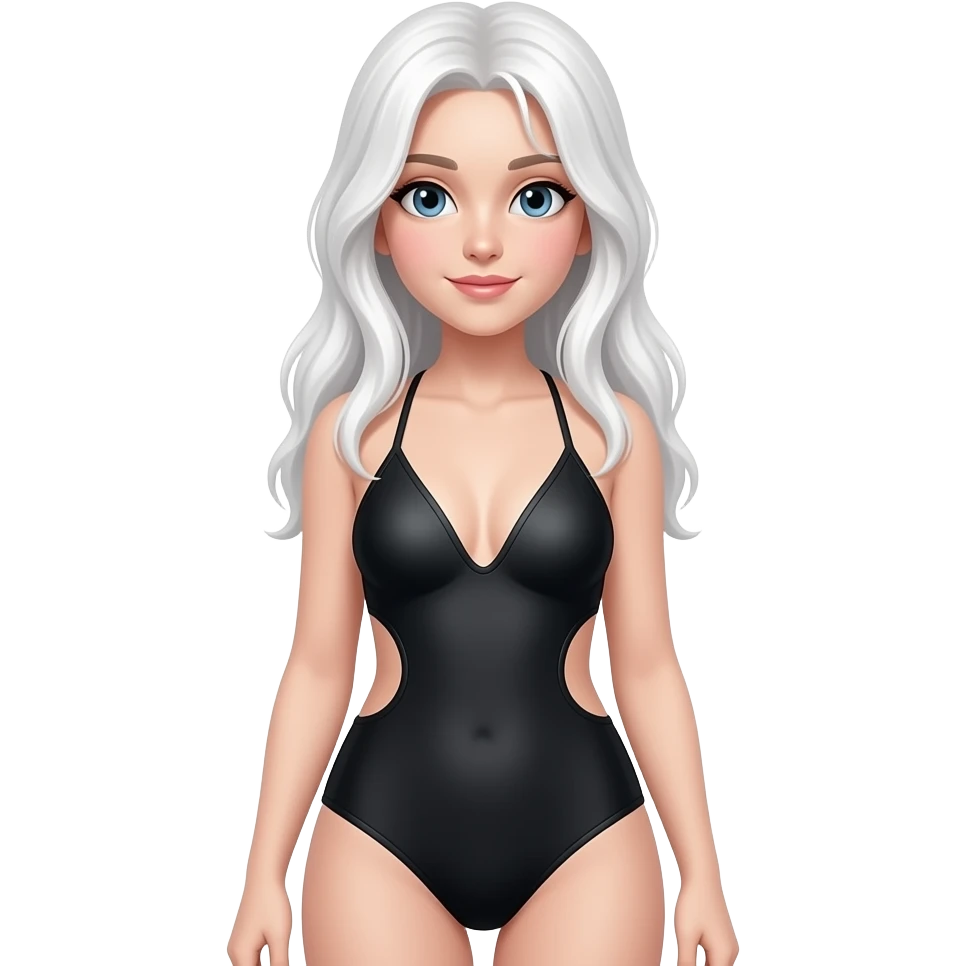 Full body white girl long hair wearing black swimsuit emoji