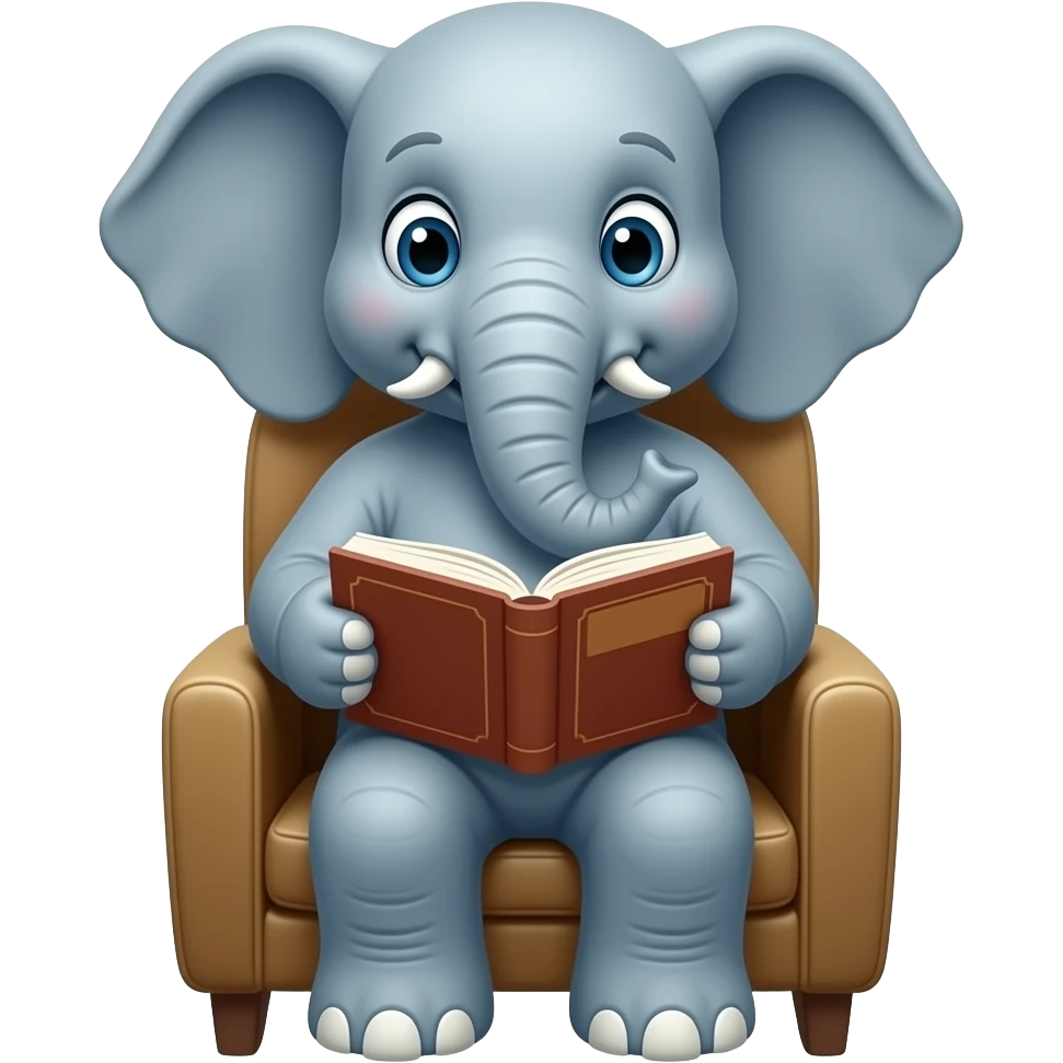 слон читає книжку сидячи у кріслі emoji