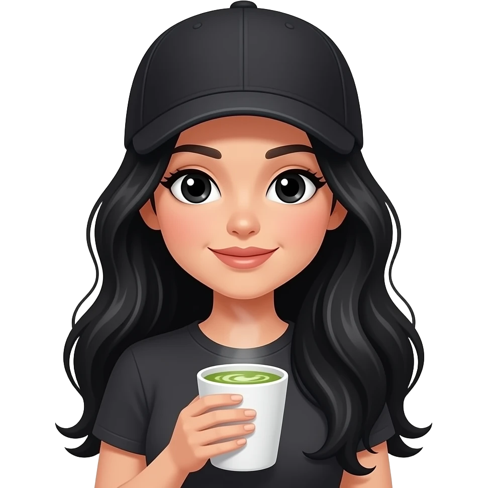 Woman, matcha, baseball, black hair long, black eyes emoji