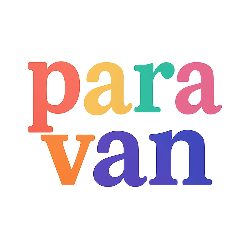 colorful modern text image with the phrase 'para van' in the center, varied colorful fonts, no emoji or face emoji