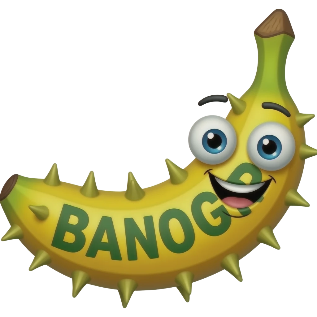 A toothy, funny, prickly banana cucumber with the Russian text "БАНОГУР". emoji