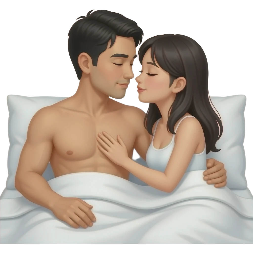 Man and Japanese woman make sex naked in bed emoji