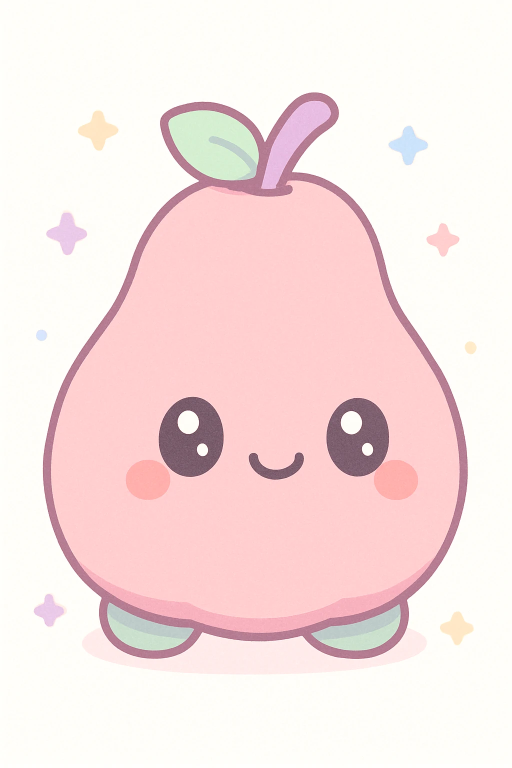 adorable guava-shaped stuffed animal, fuzzy texture, smiling expression, kawaii style emoji