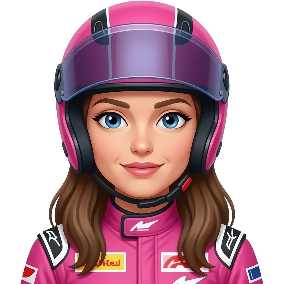 create woman using f1 pink costume and f1 helm, the woman have long hair in the helmet emoji
