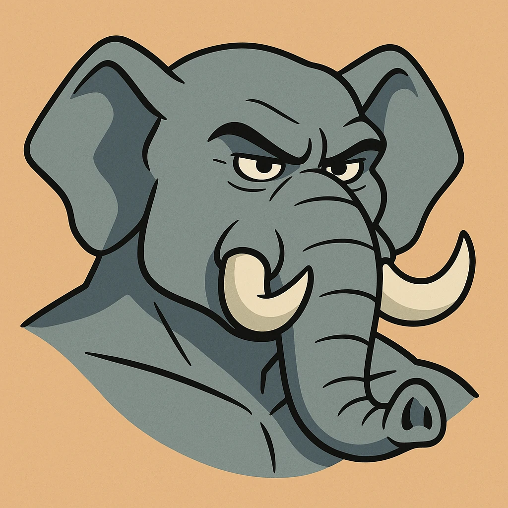 masculine elephant head, cartoon style, strong features, bold and confident expression emoji