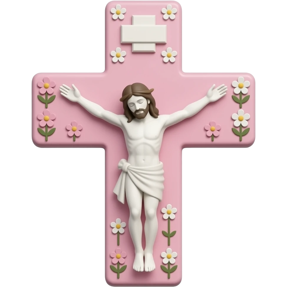 pink jesus cross with small flowers emoji