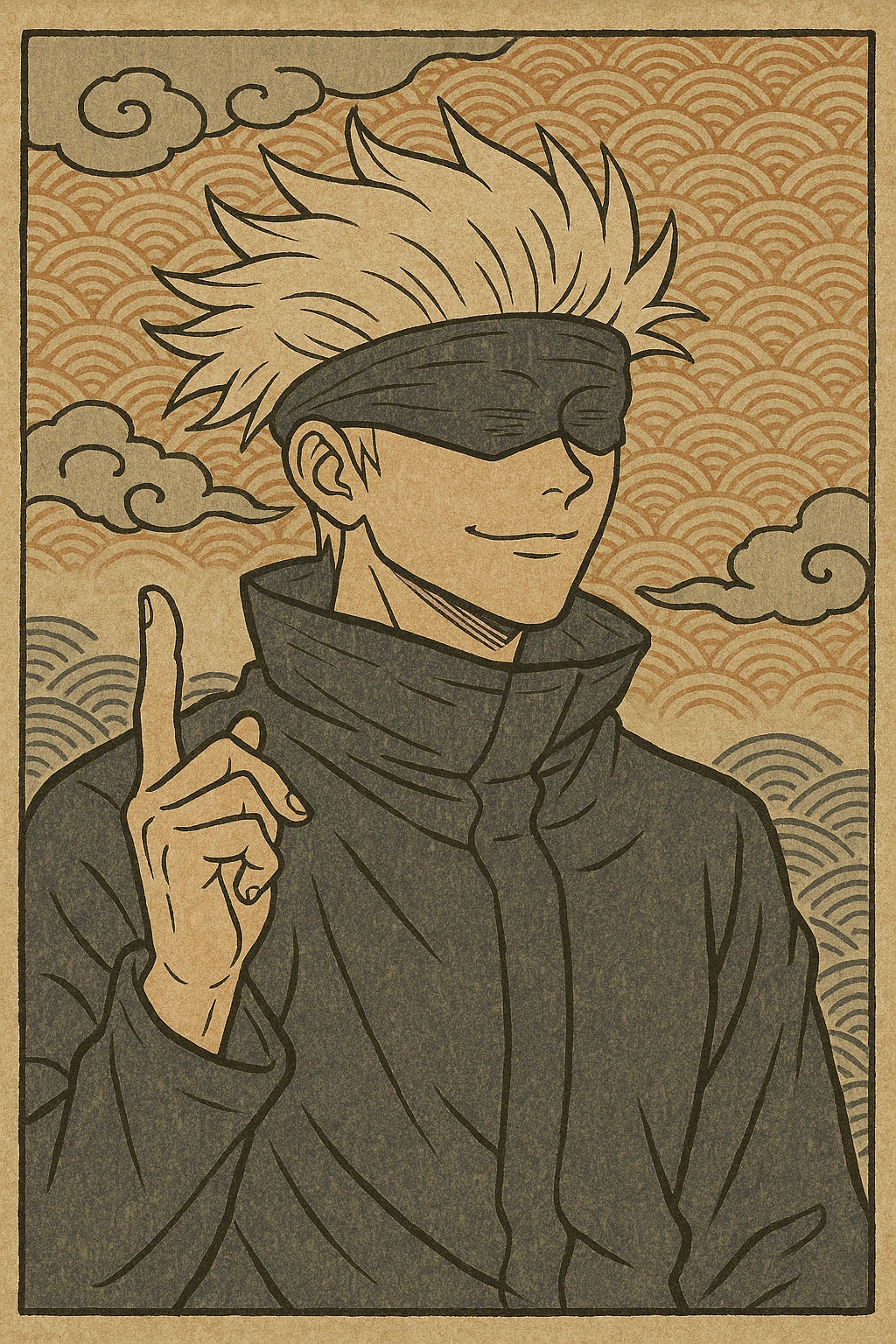 Gojo Satoru from Jujutsu Kaisen, anime style, white hair, blindfold, confident expression emoji