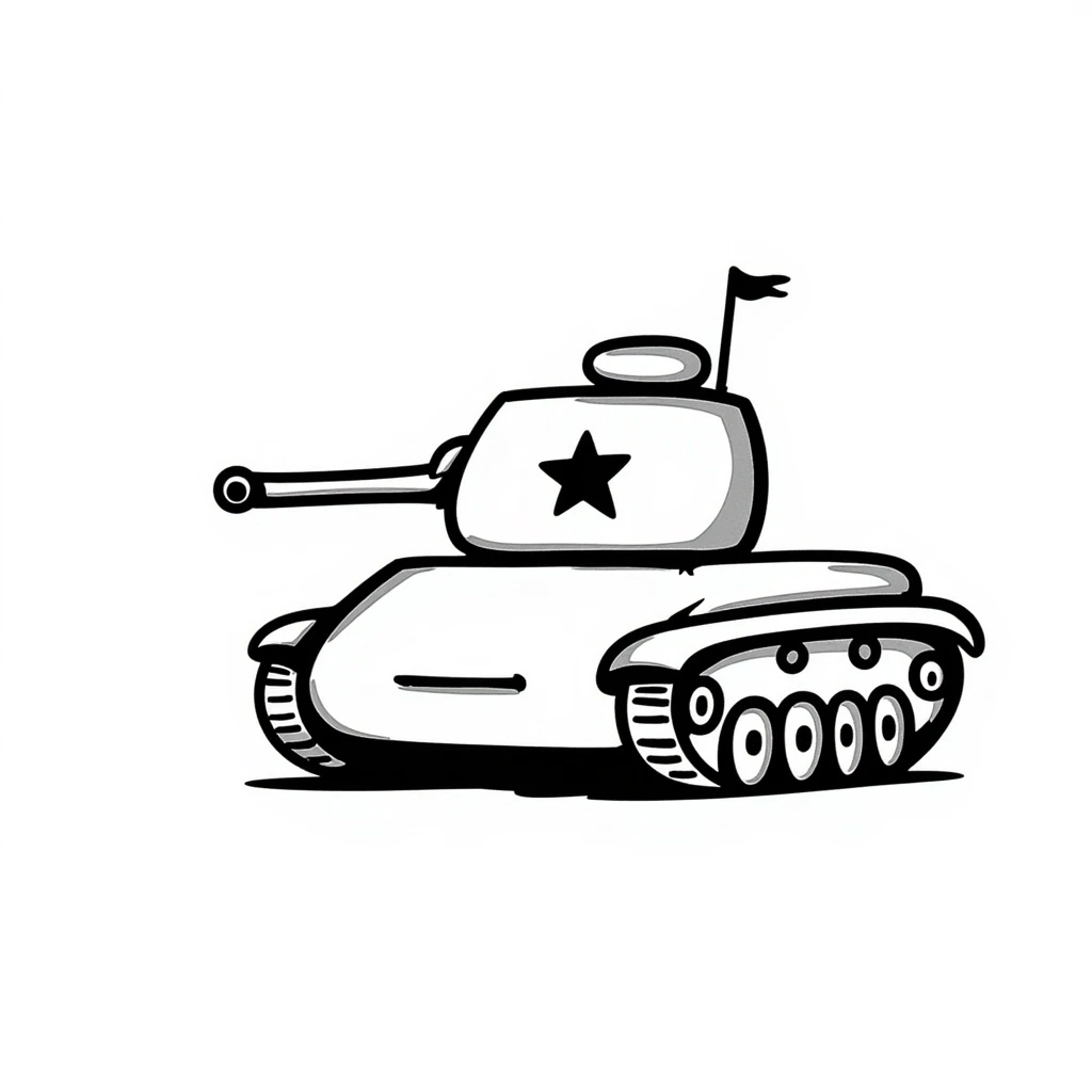 hand-drawn doodle style tank, sketchy, black ink lines, simple emoji