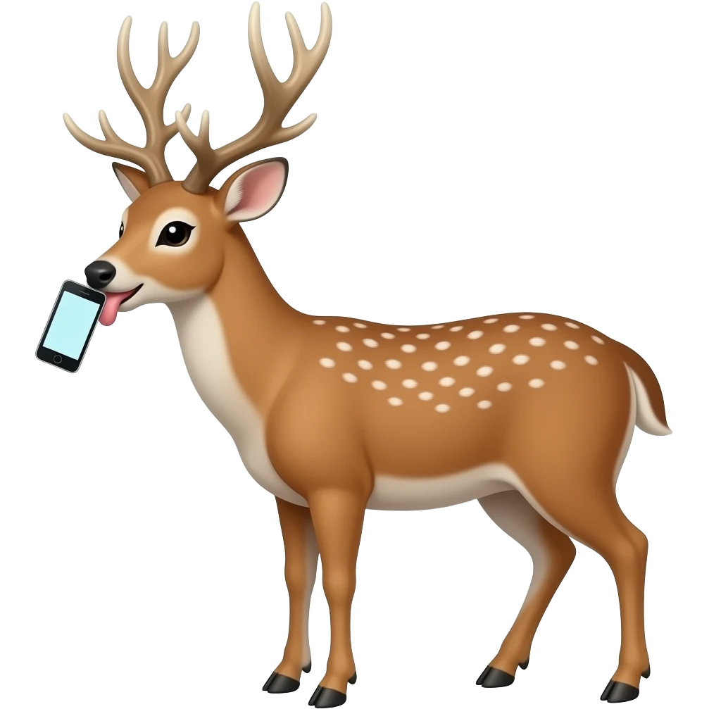 a deer with its tongue out trying to eat a cellphone emoji