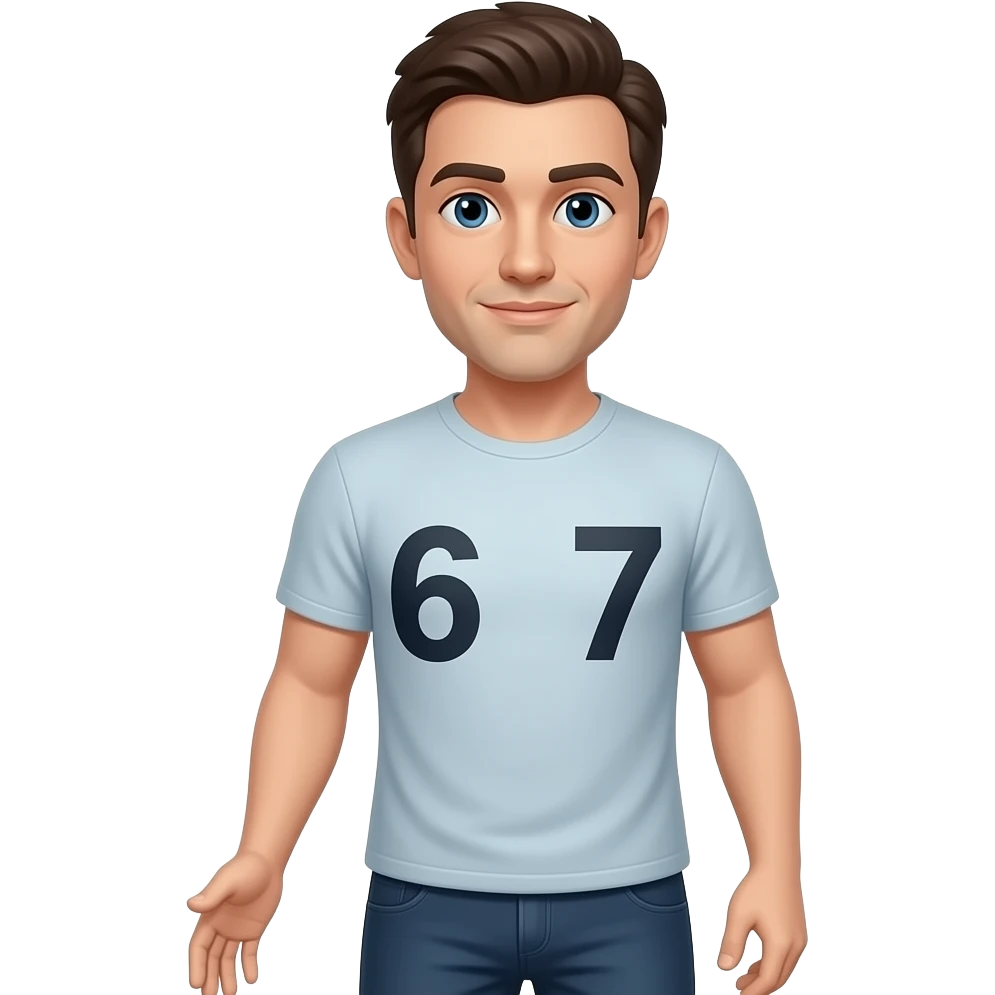 Make a man putting a hand by his sides. On the left put a 6 in the right put a 7 emoji