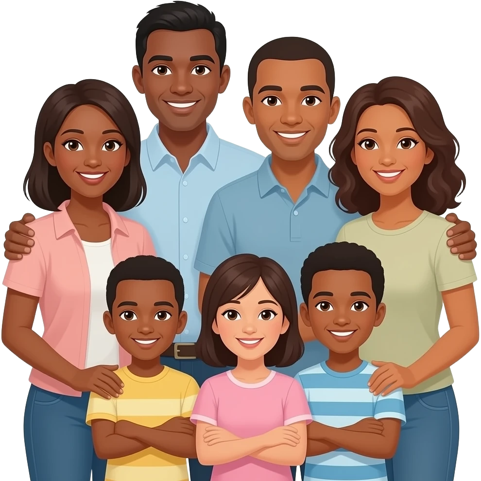 Black mother hugging family adult members all ages emoji