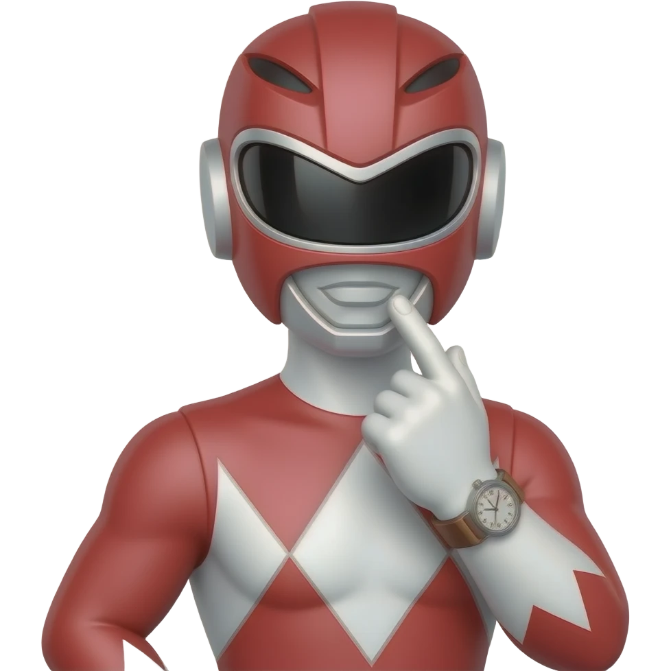 Power ranger emoji standing  talking on wrist watch emoji