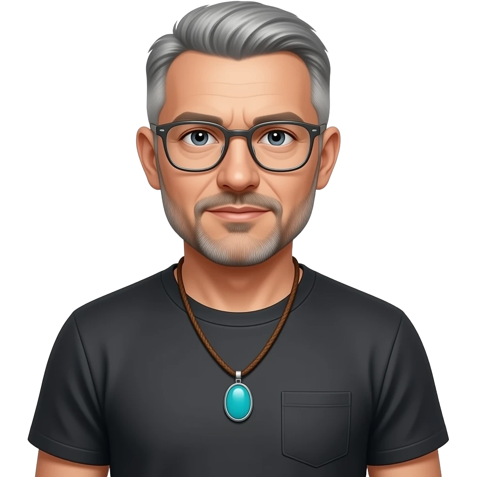 shaved hair pointed chin haved face pendant without a clasp Turquoise on brown paracord t shirt shaved grey short hair full-length photo of extreme streetwear clean-shaven face cool boy thin metal-framed glasses very entellectual man, 50 years old street wear stubble, shaved short with clippers emoji