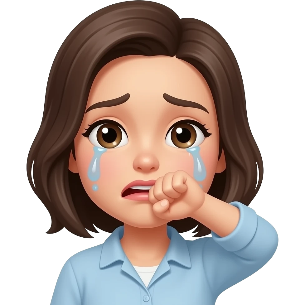 generate a crying emoji with fist hiding its mouth and dont make it a man emoji