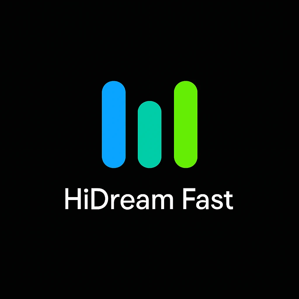 create high dream logo like this with text "HIDream Fast", black background  emoji