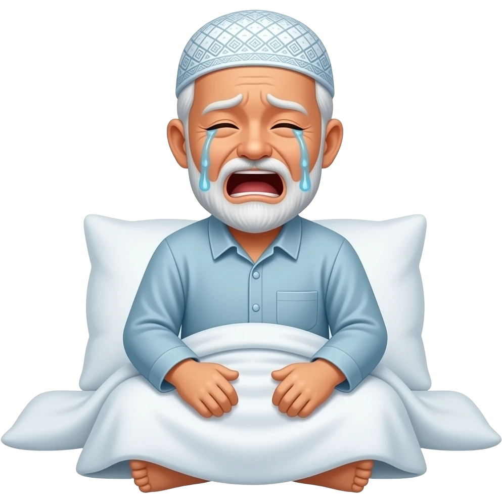пожилой мужчина мусуьманин в слезах  кречит  просыпается и садиться emoji