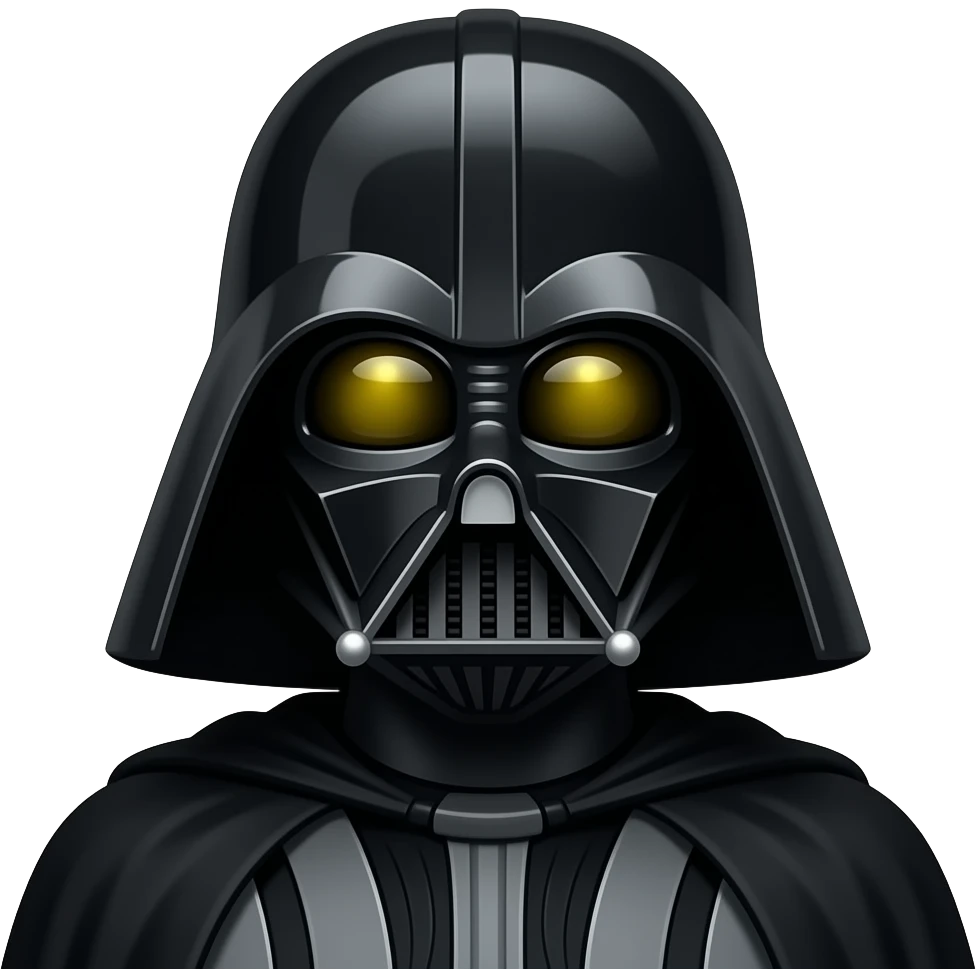 Sith emoji, black hood, glowing yellow eyes, flat design icon style emoji