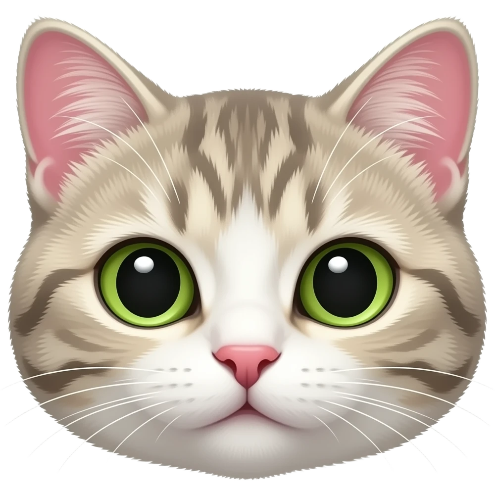 Green half pink cat face with earhole fluff emoji