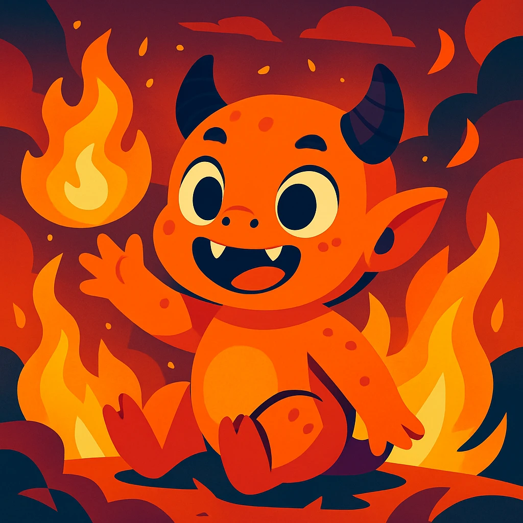 small monster baby with fire effects, fantasy illustration, vibrant colors, playful and friendly expression emoji