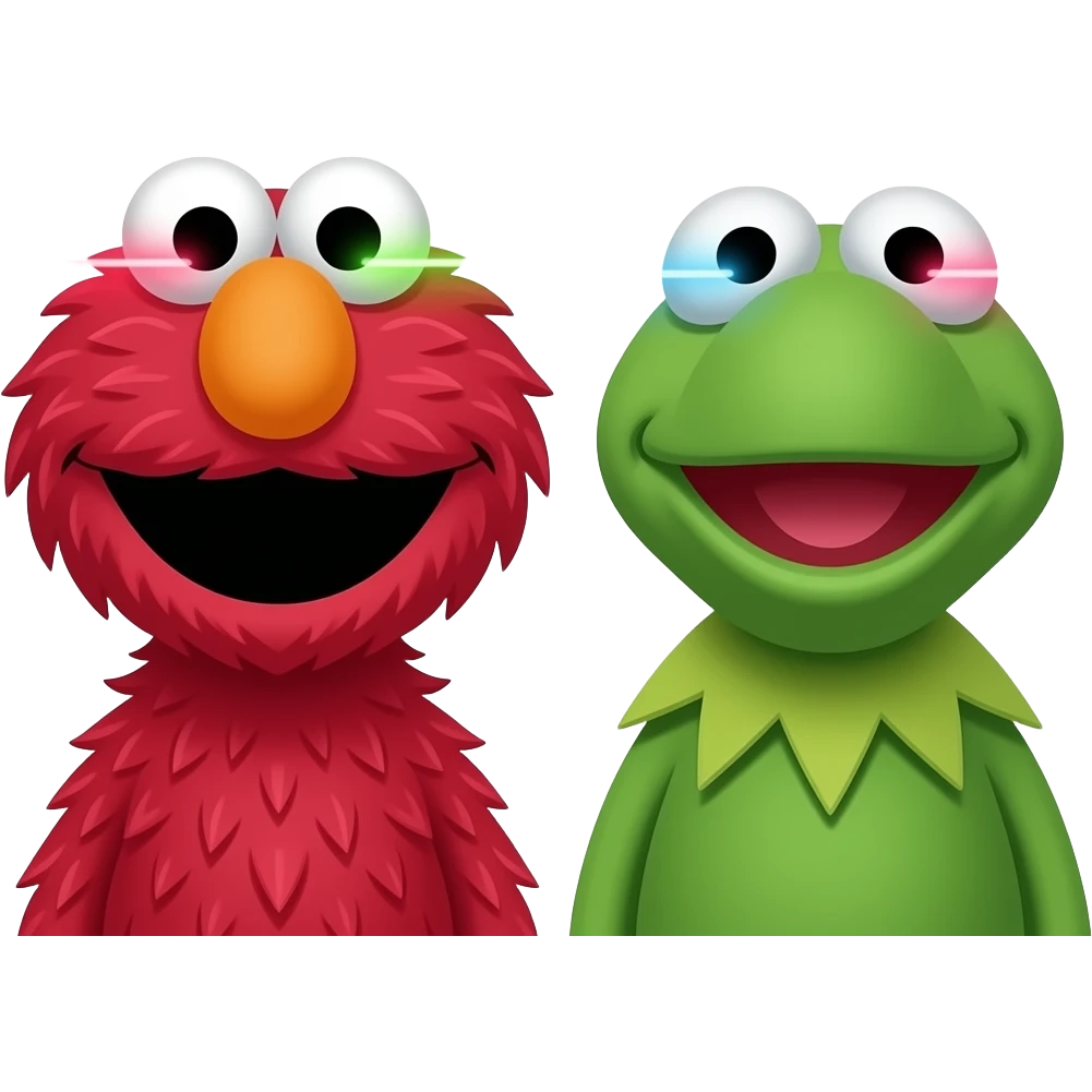 Elmo y kermit con rayos laser en los ojos emoji