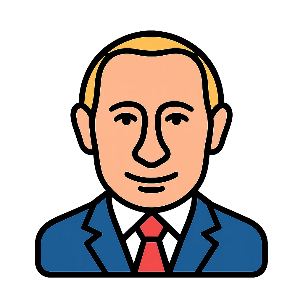 Cartoon Putin portrait in the style of an iPhone app icon, clean, modern, no text emoji