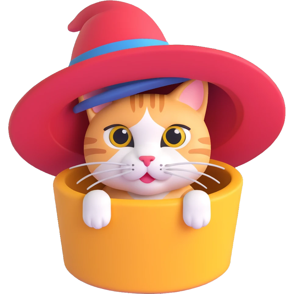 cat peeking out from inside a hat emoji