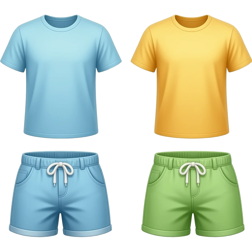 a cute bright color set of t-shirt and shorts emoji
