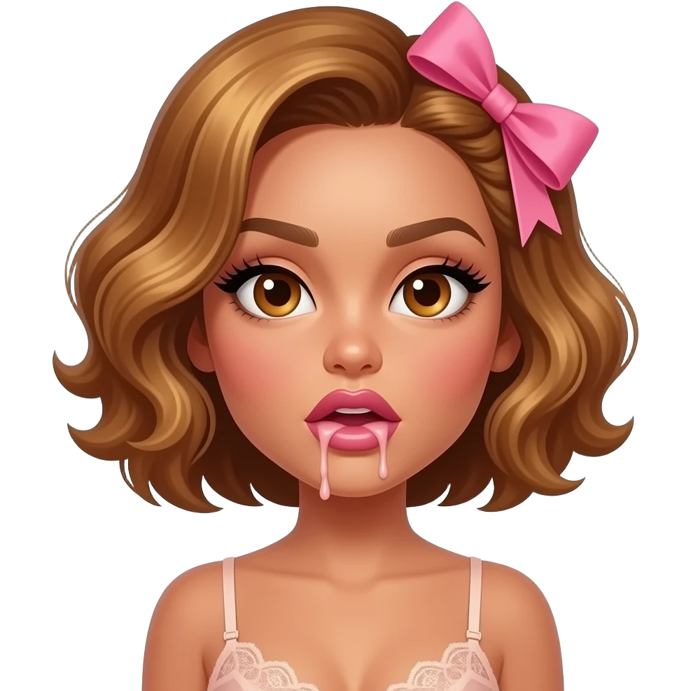 glamours,-tanned,-very-beautiful-woman-with-big-plump-rose-beige-lips,-long-lashes,-honey-silky-very short- hair,-wavy-hair,-with pink bow in hair -hazel-eyes-wearing-nude-lace-lingerie-nude-stilettos,-projectile-vommiting-puke emoji