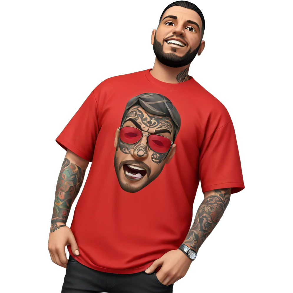 outdoor portrait of tattooed male emoji