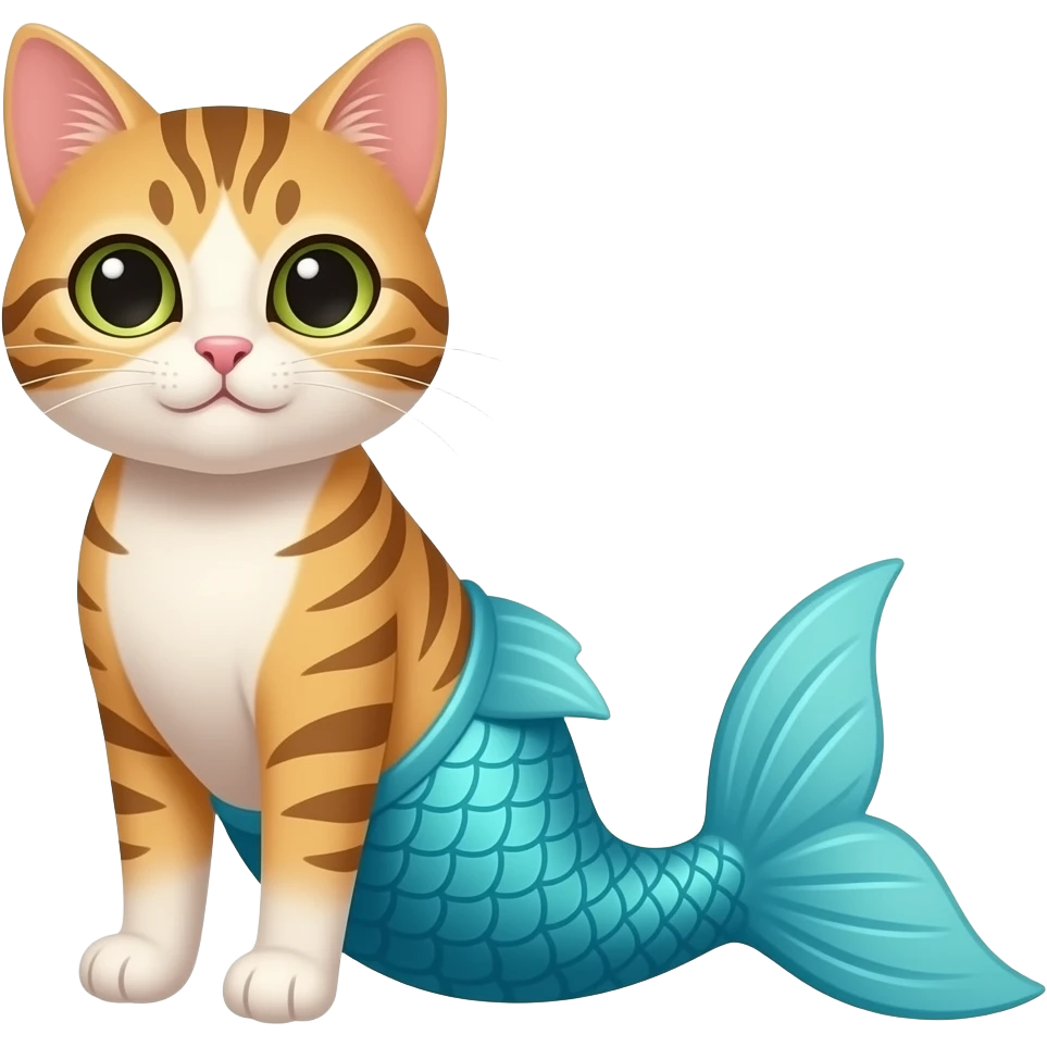 Cat with #B8FFFF mermaid tail emoji