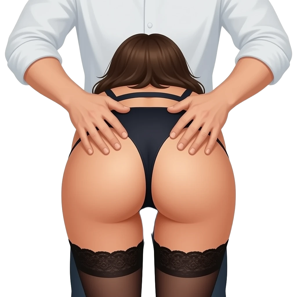 woman bent over  showing her ass in panty with a man behind her holding her hips with his two hands on both side facing away from the viewer emoji