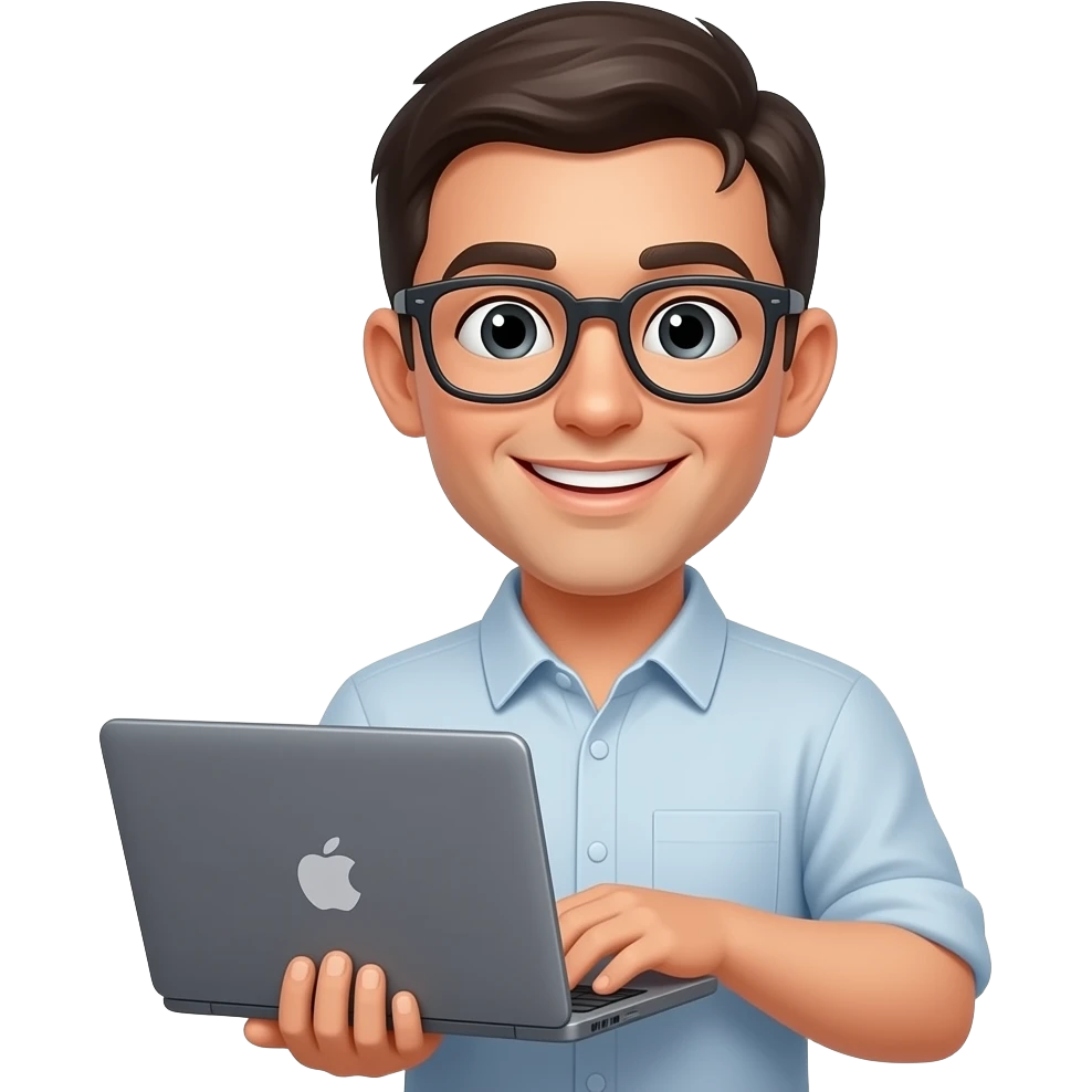 РАДУЕТСЯ ЧЕЛОВЕК С НОУТБУКОМ В ОЧКАХ emoji