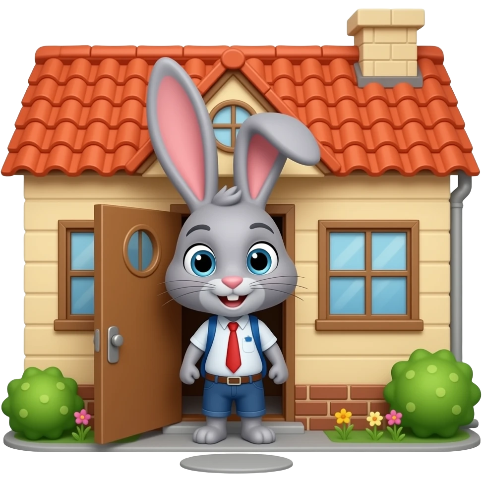 12. Then, grey bunny leaves the house to go to school. 🐰 emoji