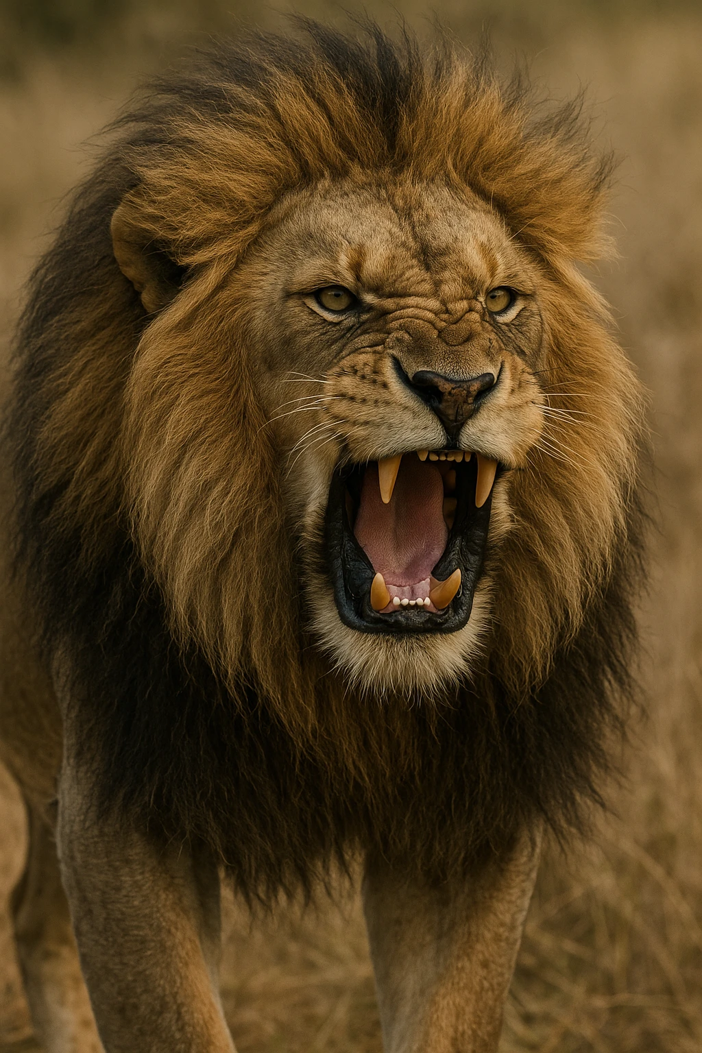 a big, fierce male lion, roaring, realistic style emoji
