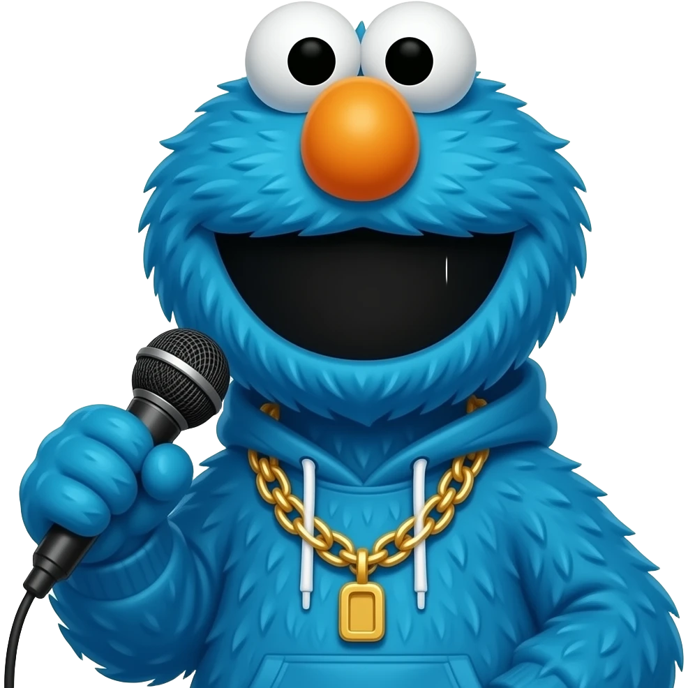 Thug-Life dopeboy version of Elmo: Cookie Monster: Blue, fuzzy  female emoji
