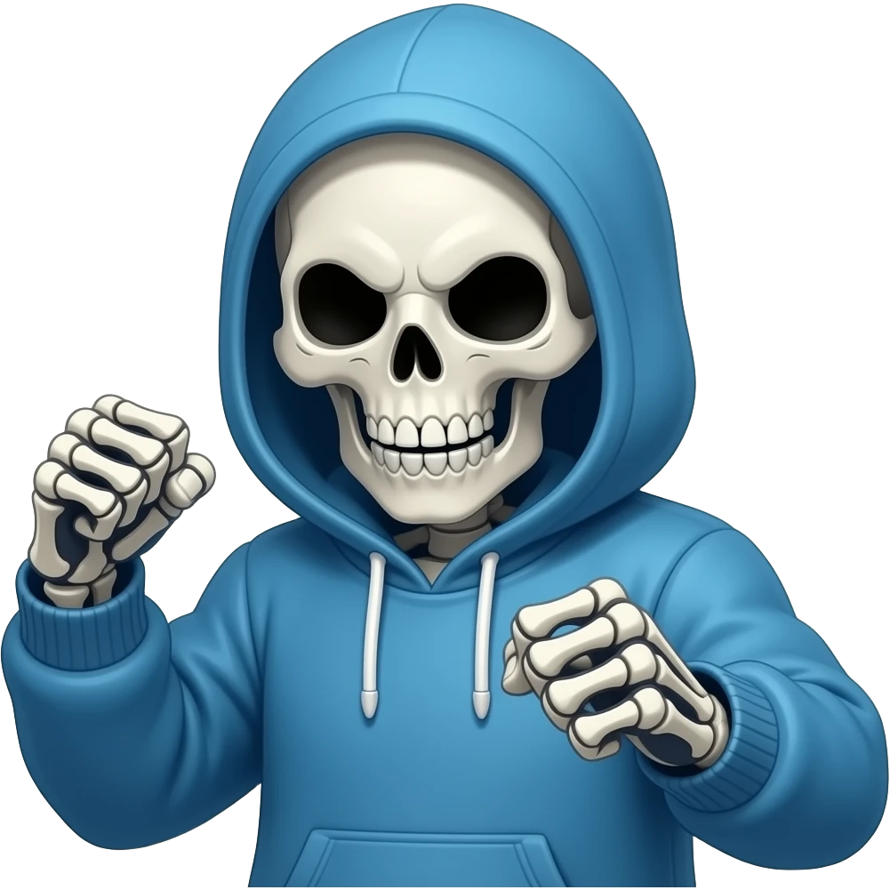 sans from undertale fighting pose sans is a skeleton with a blue hoodie and its not up its not like that like the hood is down emoji