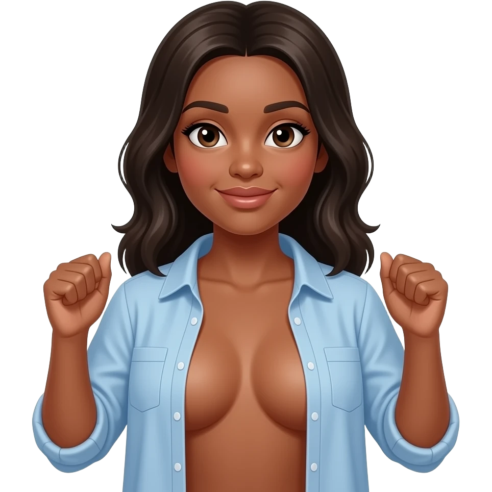 Black girl flashing her boobs no shirt but holding her shirt up emoji