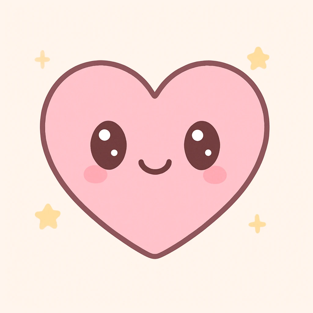 heart symbol with a cute face, kawaii style emoji