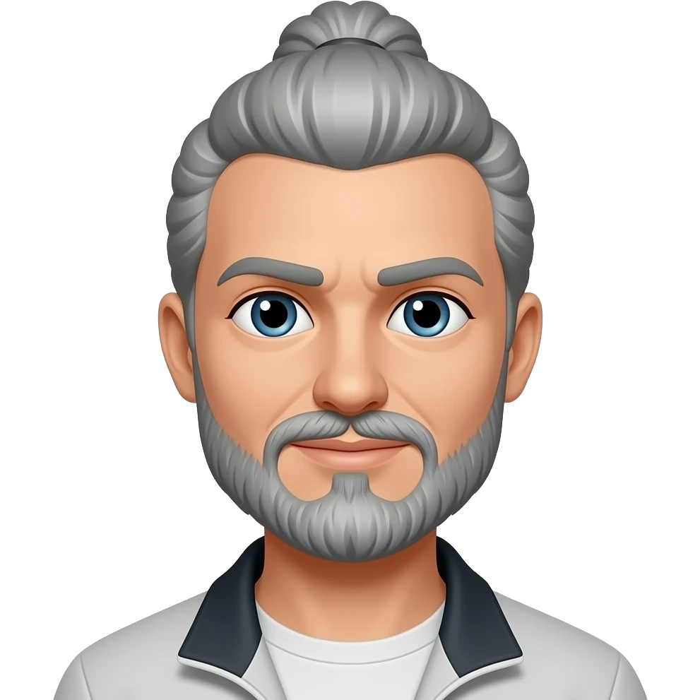 Man with gray ponytail, mustache nd goatee emoji