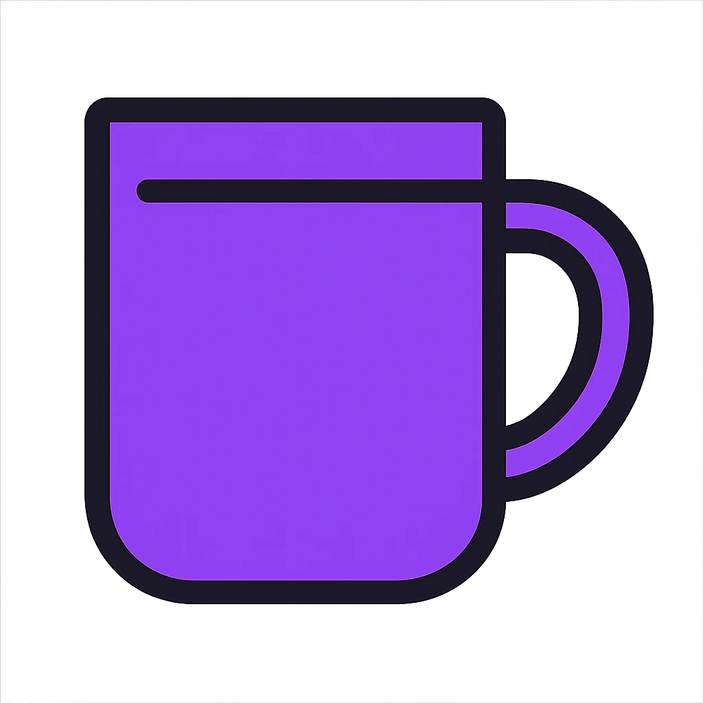 Edit the coffee mug to have a deep violet purple shade, keeping the original icon color outlined style with black outlines and no background. emoji