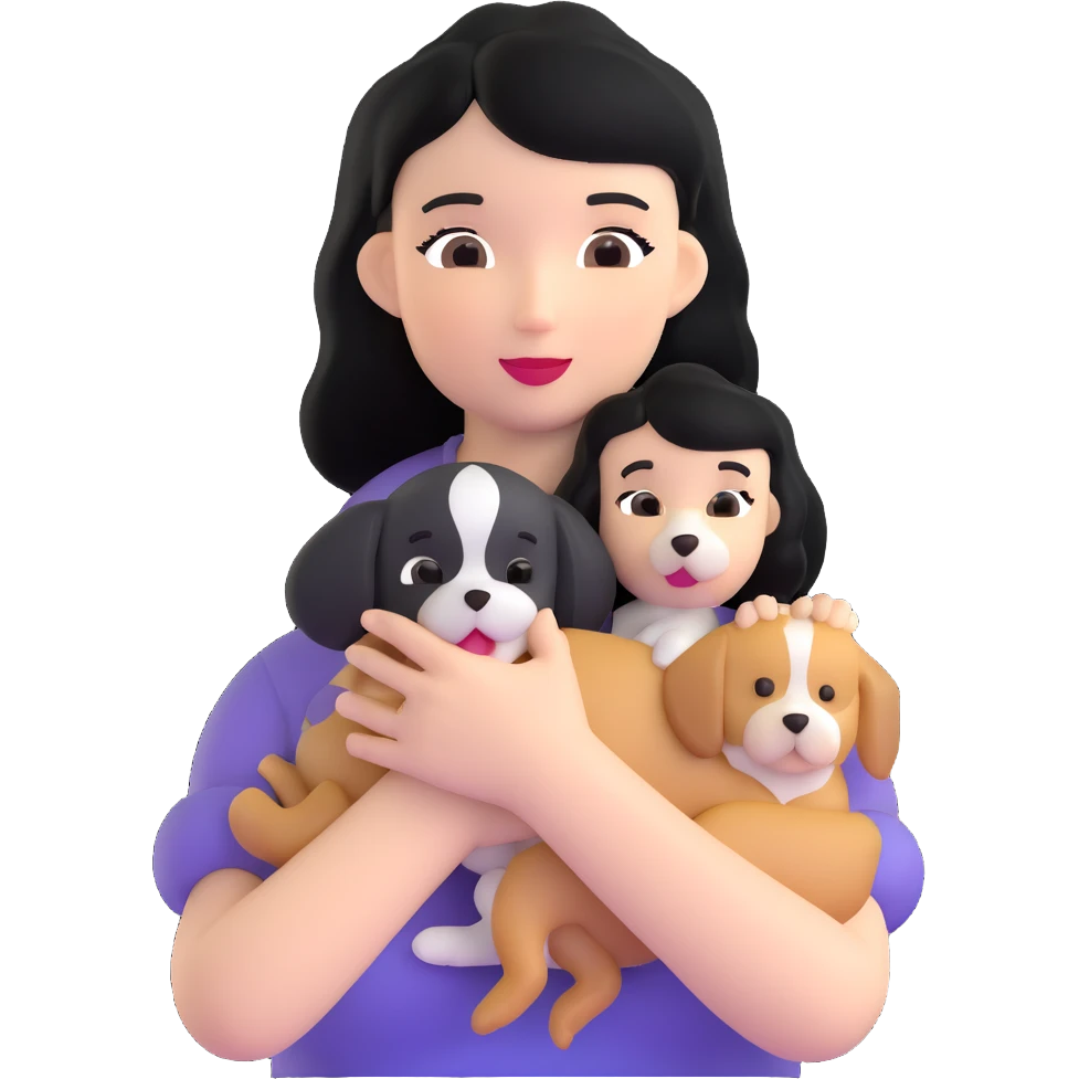 black haired woman holding a puppy emoji
