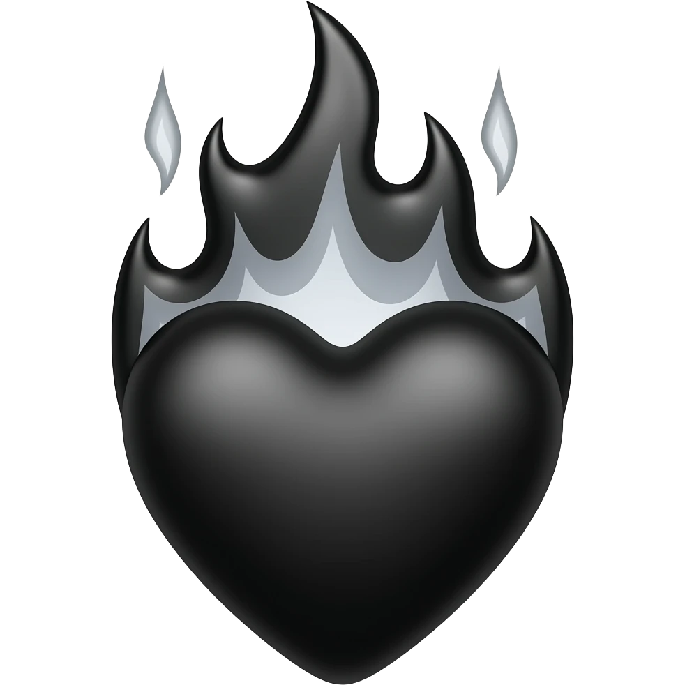 Black heart with black flames emoji